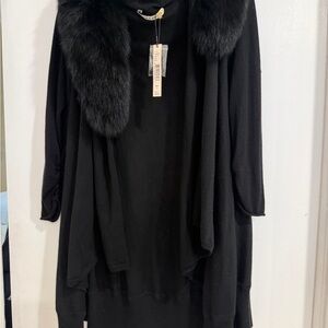 Alice + Olivia Black Cardigan with Faux Fur